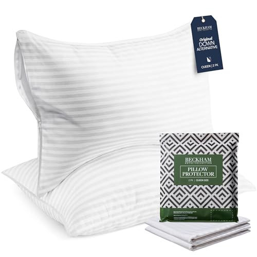 Beckham Hotel Collection Queen Size Pillows and Pillow Protectors - Sets of 2 | Amazon (US)