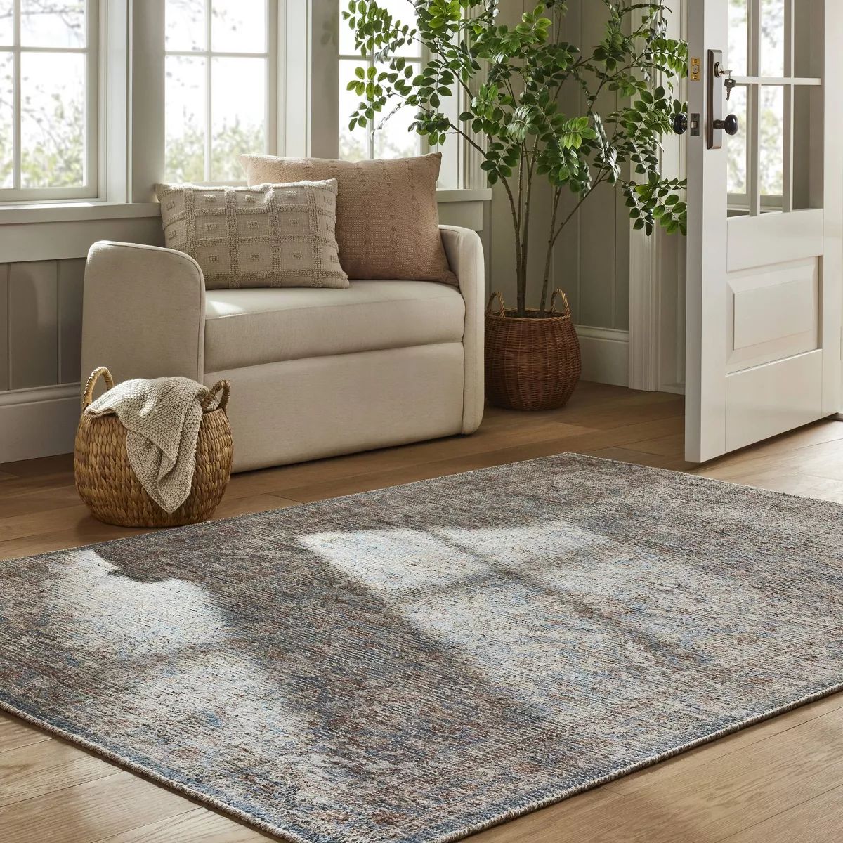 Persian Printed Poly/Wool Handmade Tufted Area Rug Blue/Brown - Threshold™ designed with Studio... | Target