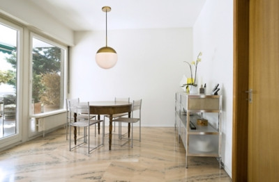 Living District Eclipse 1 Light Brass Pendant With Frosted White Glass | Ashley Homestore