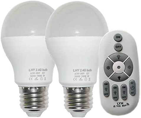Fjiangyi 6W E27 Smart LED Light Bulbs Dimmable with 2.4GHz Wireless 3-Zone Remote Control - Adjustab | Amazon (US)