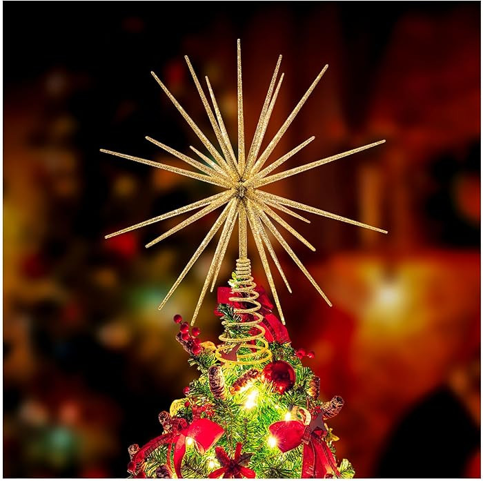 13.7 Inch Gold Christmas Tree Topper - 3D Burst Gold Tree Topper, Exploding Star Christmas Tree N... | Amazon (US)