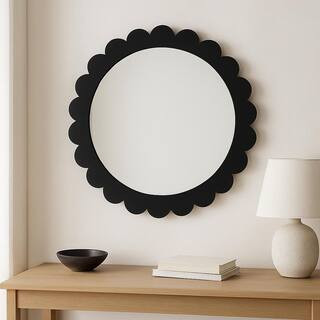Black 34 in. x 34 in. Metal Modern Round Scallop Border Mirror | The Home Depot