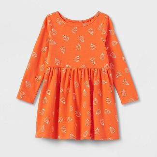 Toddler Girls' Pumpkin Long Sleeve Knit Dress - Cat & Jack™ Orange | Target