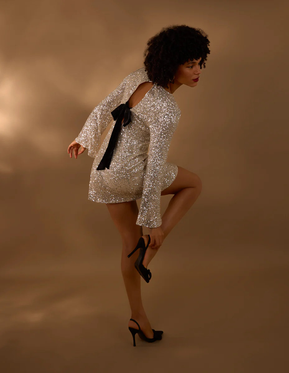 Gold | Luxe Bow Back Sequin Shift Dress | Blue Vanilla | Blue Vanilla
