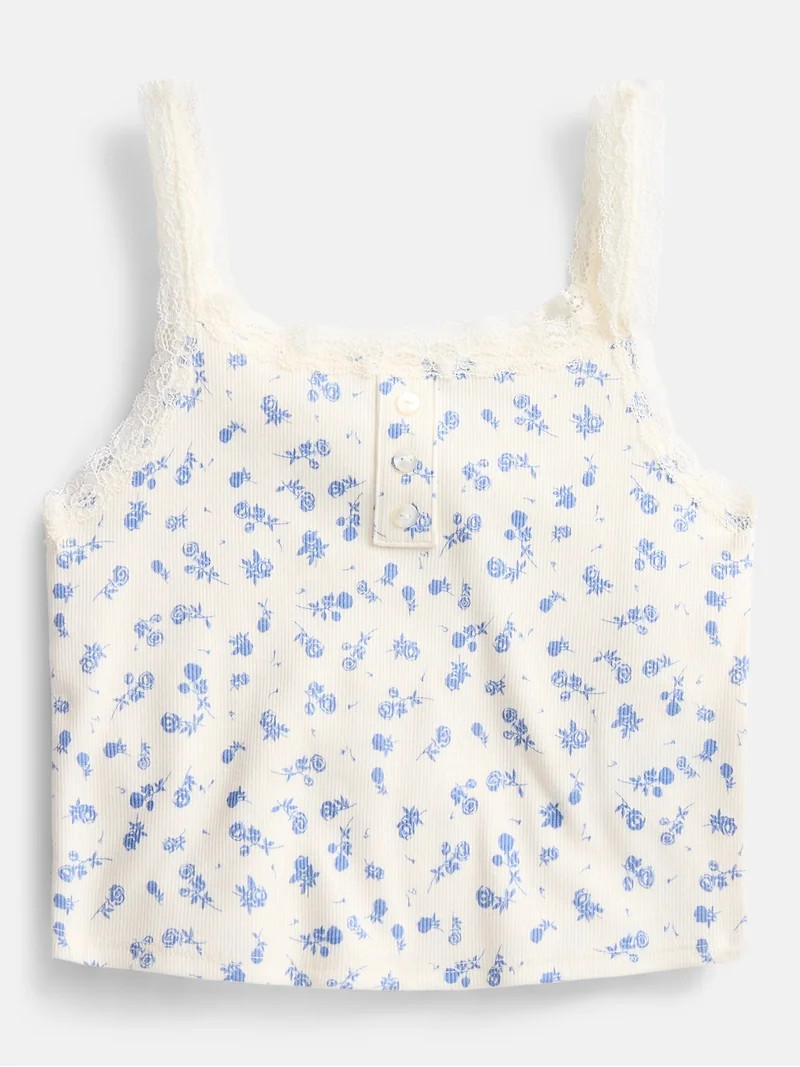 Weekend Academy Girls Henley Tank Top with Lace Trim, Sizes 4-18 | Walmart (US)