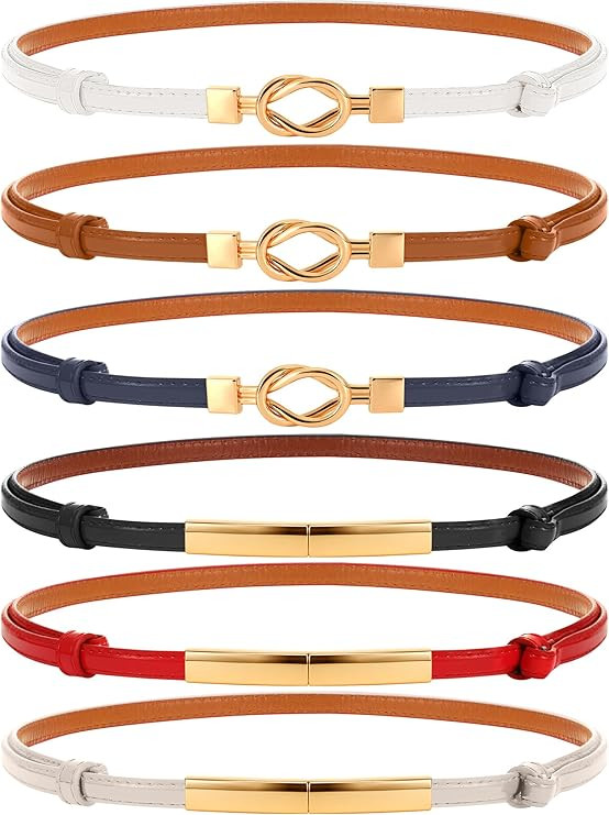 Chuarry 6 Packs Women Skinny Leather Belt Slim Adjustable Waistband Thin Women's Dress Belt Vinta... | Amazon (US)