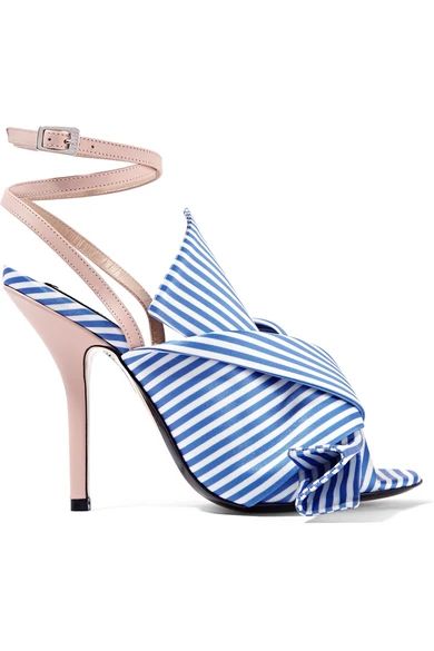 Knotted striped satin and leather sandals | NET-A-PORTER (US)