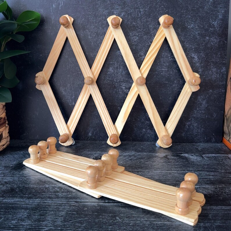 Vintage Wooden Accordion 10-Peg Rack | Expandable Boho Wall Hanger | Etsy (US)