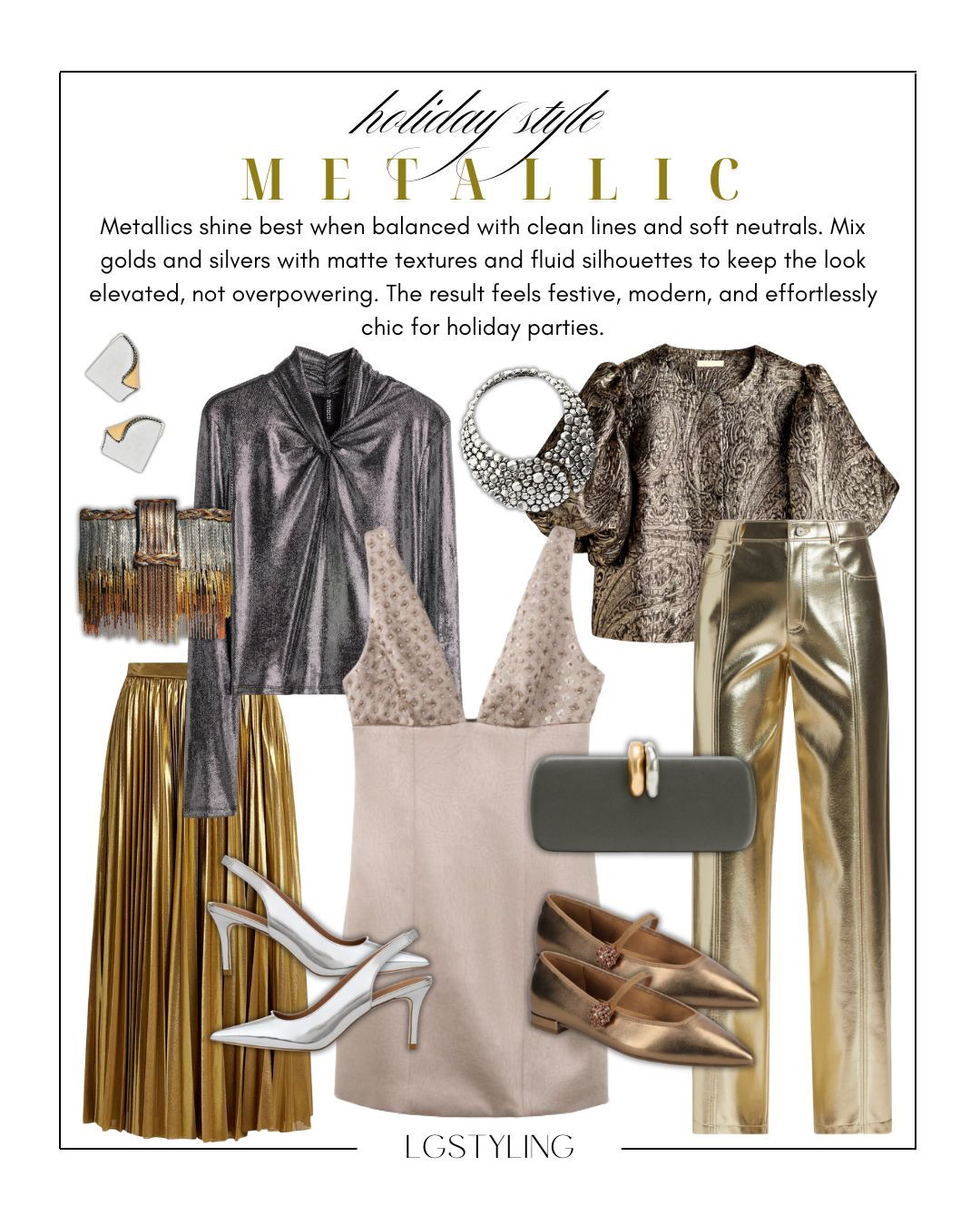 Holiday Style: Metallic ✨

Metallics shine best when they’re styled with intention. Think clean silhouettes, soft neutrals, and a balanced mix of textures. Pair golds and silvers with matte fabrics, fluid shapes, and minimal accessories to keep the look modern and elevated—never overpowering. Whether you choose a metallic pant, skirt, or subtle shimmer top, this approach feels festive yet effortless for holiday parties, dinners, and seasonal events.

✨ Styling tip: Let one metallic piece be the statement and ground it with neutral tones for a sophisticated finish.

#LTKHoliday #LTKStyle #LTKParty #HolidayOutfitInspo #MetallicStyle #HolidayDressing #ChicHoliday #LTKFashion #ShopMyLook #FestiveStyle

 

#LTKSaleAlert #LTKFindsUnder100 #LTKHoliday