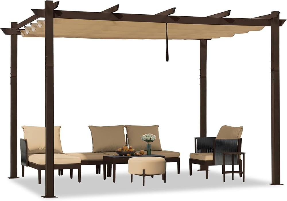 PURPLE LEAF 10' x 12' Outdoor Retractable Pergola Aluminum with DIY Sun Shade Canopy Patio Modern... | Amazon (US)