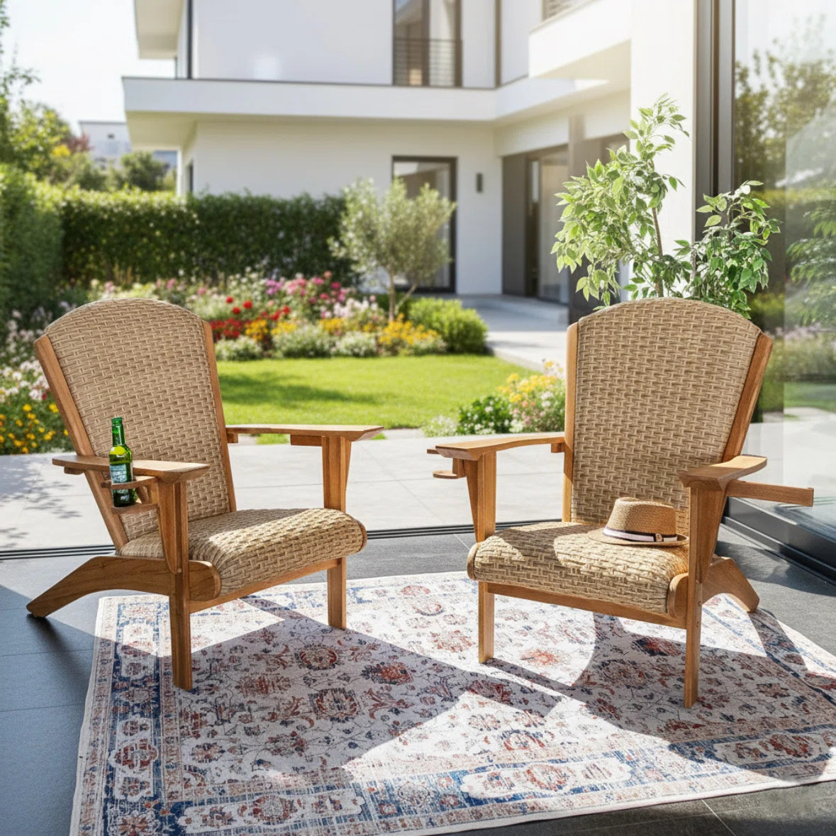 Bristol Teak Outdoor Adirondack Chair with Patio Cover (Set of 2) | Wayfair North America