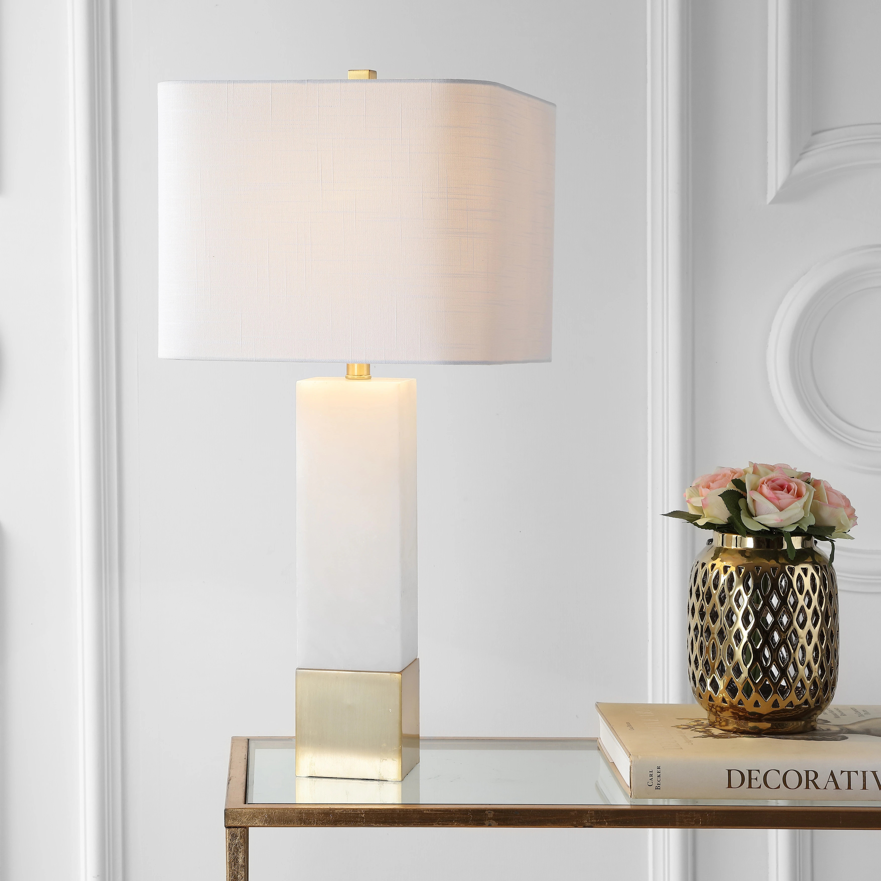 Jeffrey 29" Metal/Marble LED Table Lamp, Brass Gold/White by JONATHAN Y | Bed Bath & Beyond