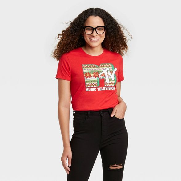 Women's MTV Holiday Short Sleeve Graphic T-Shirt - Red | Target