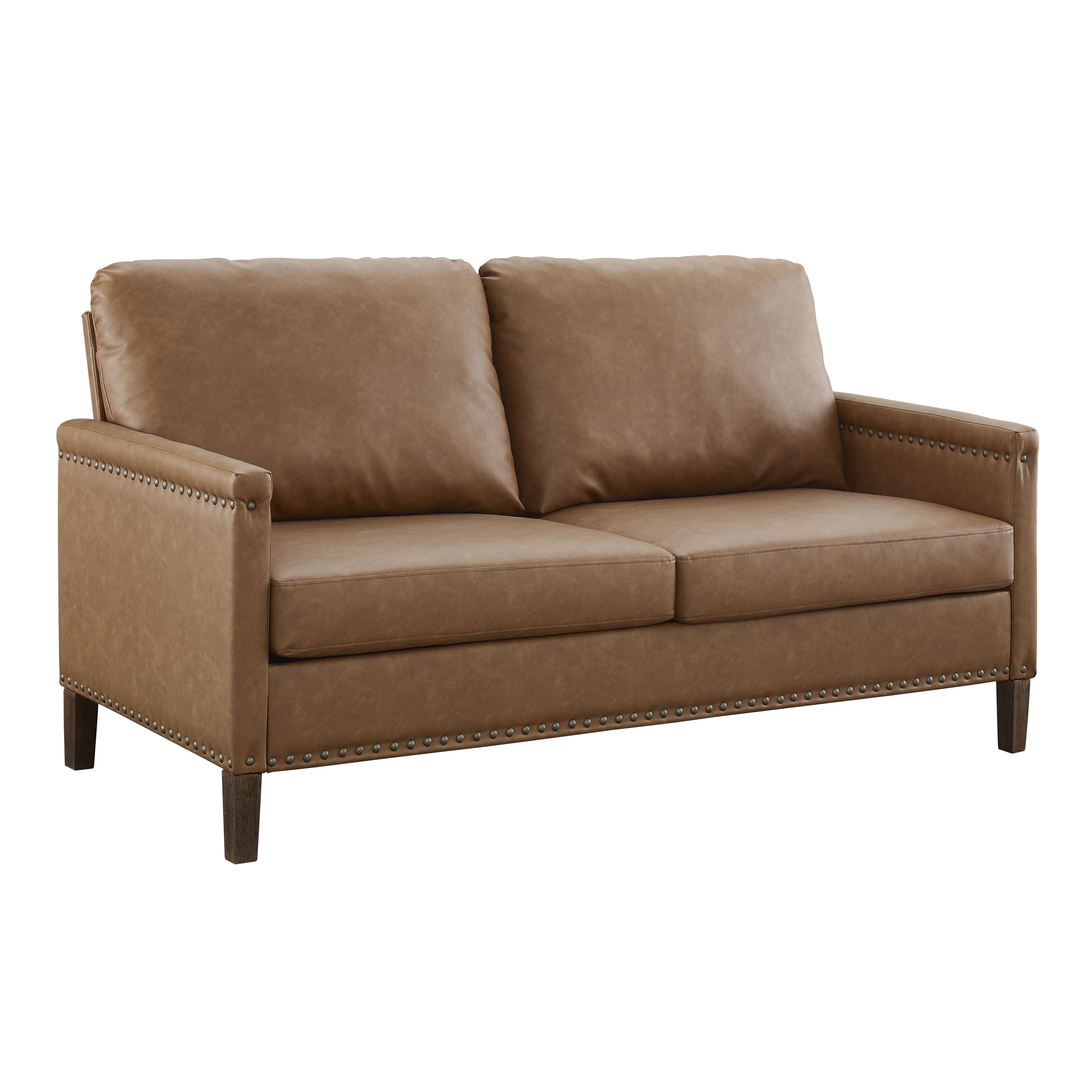 Apartment Upholstered Sofa with Nail Head Trim, Brown Faux Leather | Walmart (US)