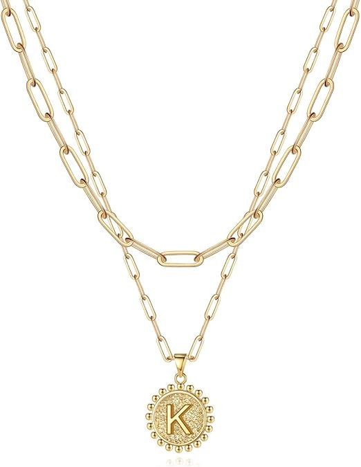 Yoosteel Gold Initial Necklaces for Women Girls, 14K Gold Plated Dainty Layering Paperclip Link C... | Amazon (US)