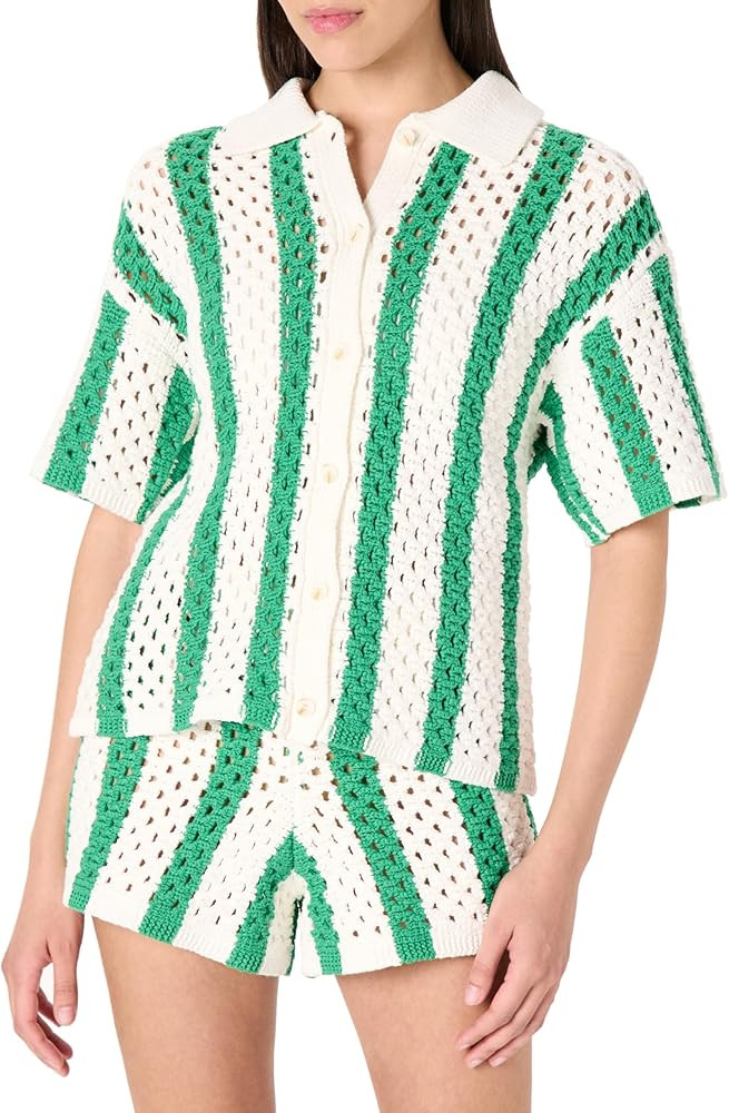 The Drop Women's Tatum Crochet Splitneck Polo Top | Amazon (US)