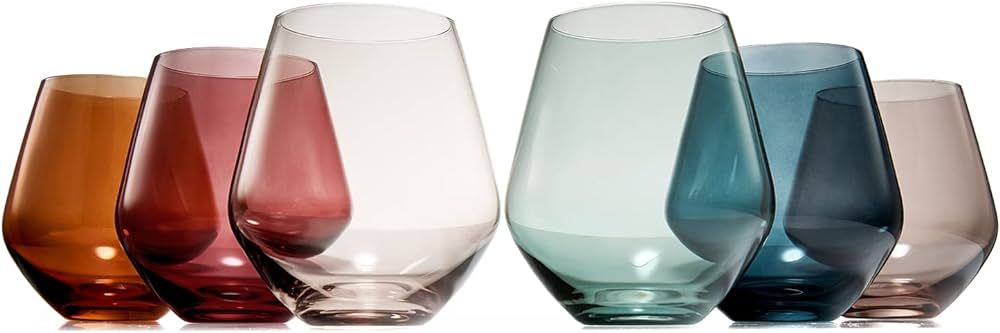 Colored Stemless Crystal Wine Glass Set of 6, Gift For Her, Him, Wife, Friend - Large 16 oz Glass... | Amazon (US)
