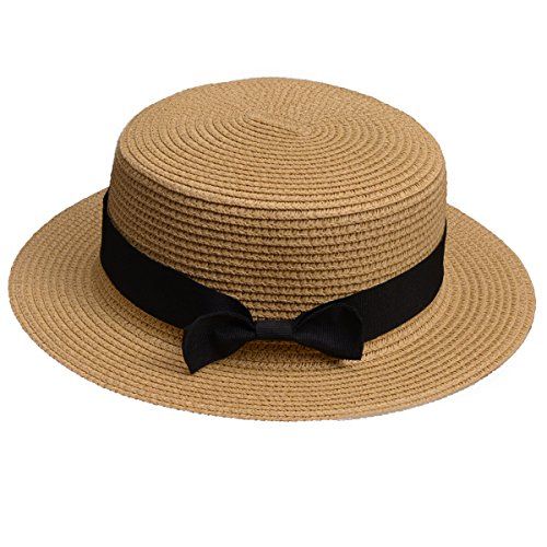Lawliet Womens Straw Boater Hat Fedora Panama Flat Top Ribbon Summer A456 (Natural) | Amazon (US)
