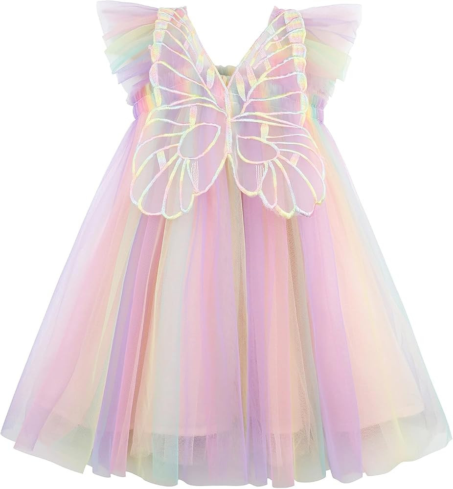 AGQT Baby Girls Tulle Dress Toddler Flower Fairy Wings Tutu Dresses 6M-5T | Amazon (US)
