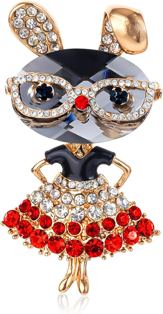 Rhinestone Lady Rabbit Brooch Dainty Cute Christmas Jewelry Crystal Easter Bunny Lapel Pin Party ... | Amazon (US)