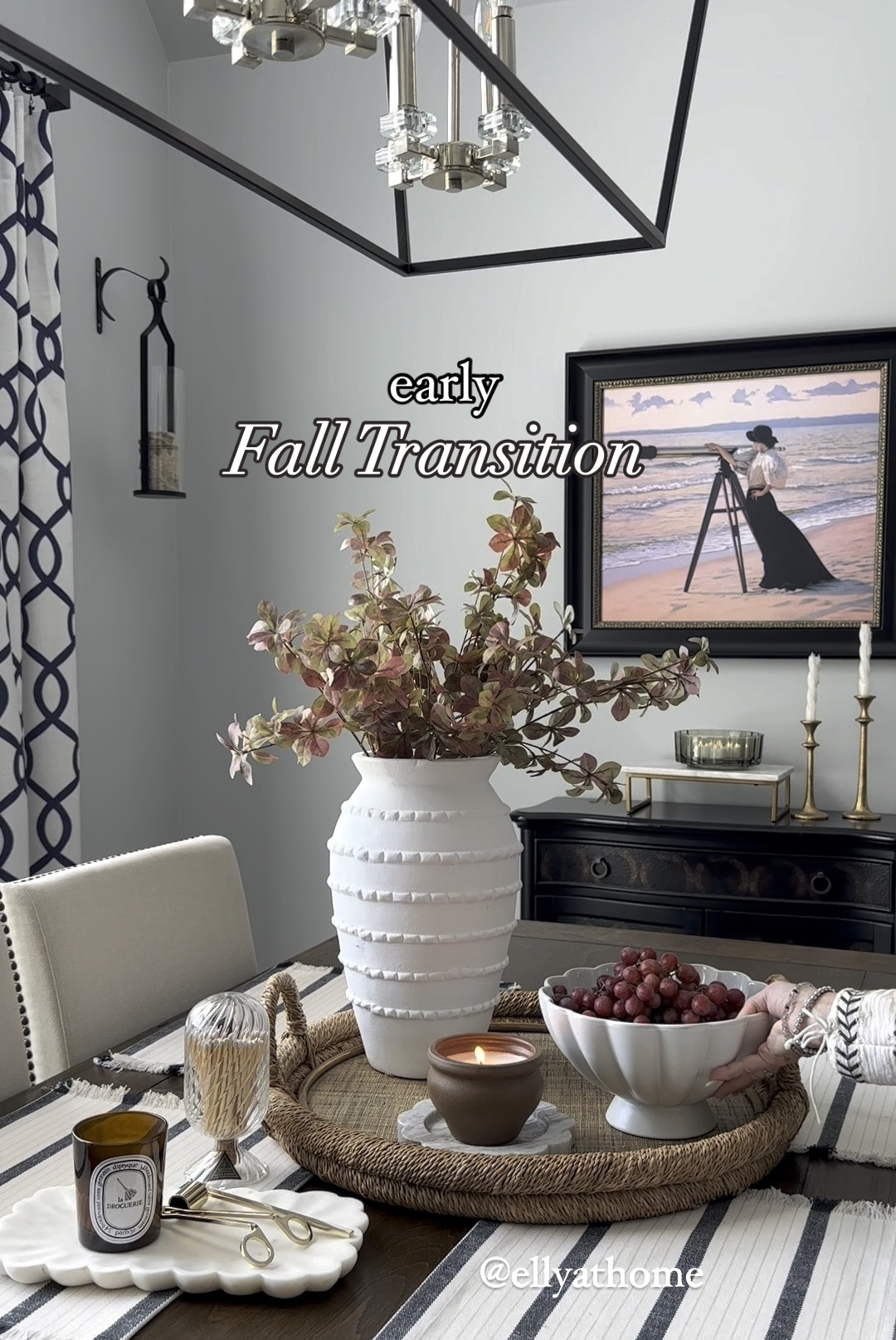 Summer to early fall transition styling. New fall decor, stems from the Hearth and Hand collection at Target! Shop fall stems, scallop bowl, textured vase, fragrant, scented candles, marble tray, brass candleholders, candle accessories, dining room table, dining chairs. 

#LTKFindsUnder50 #LTKVideo #LTKHome