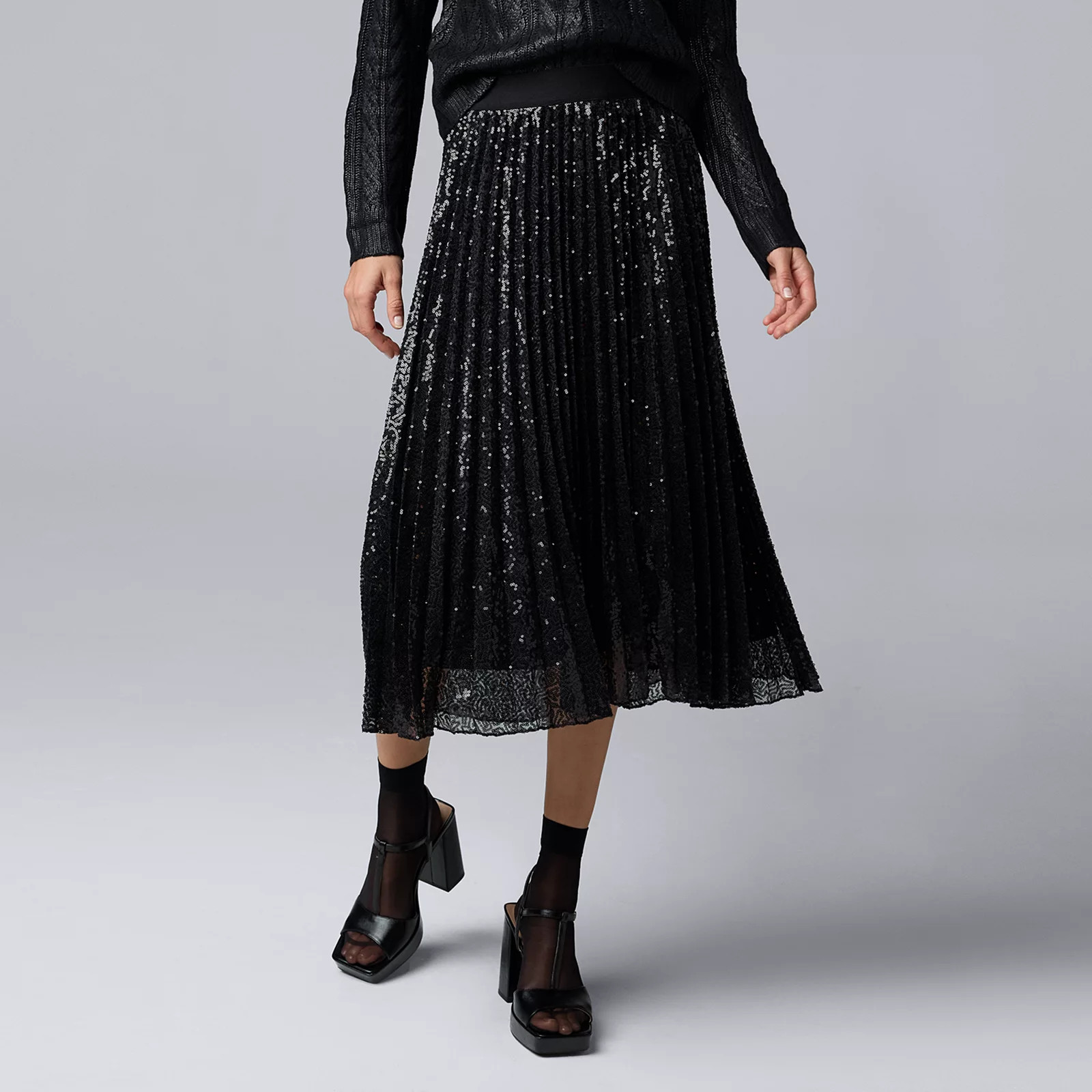 Women's Simply Vera Vera Wang Pleated Sequin Skirt, Size: XXL, Black Sequin | Kohl's
