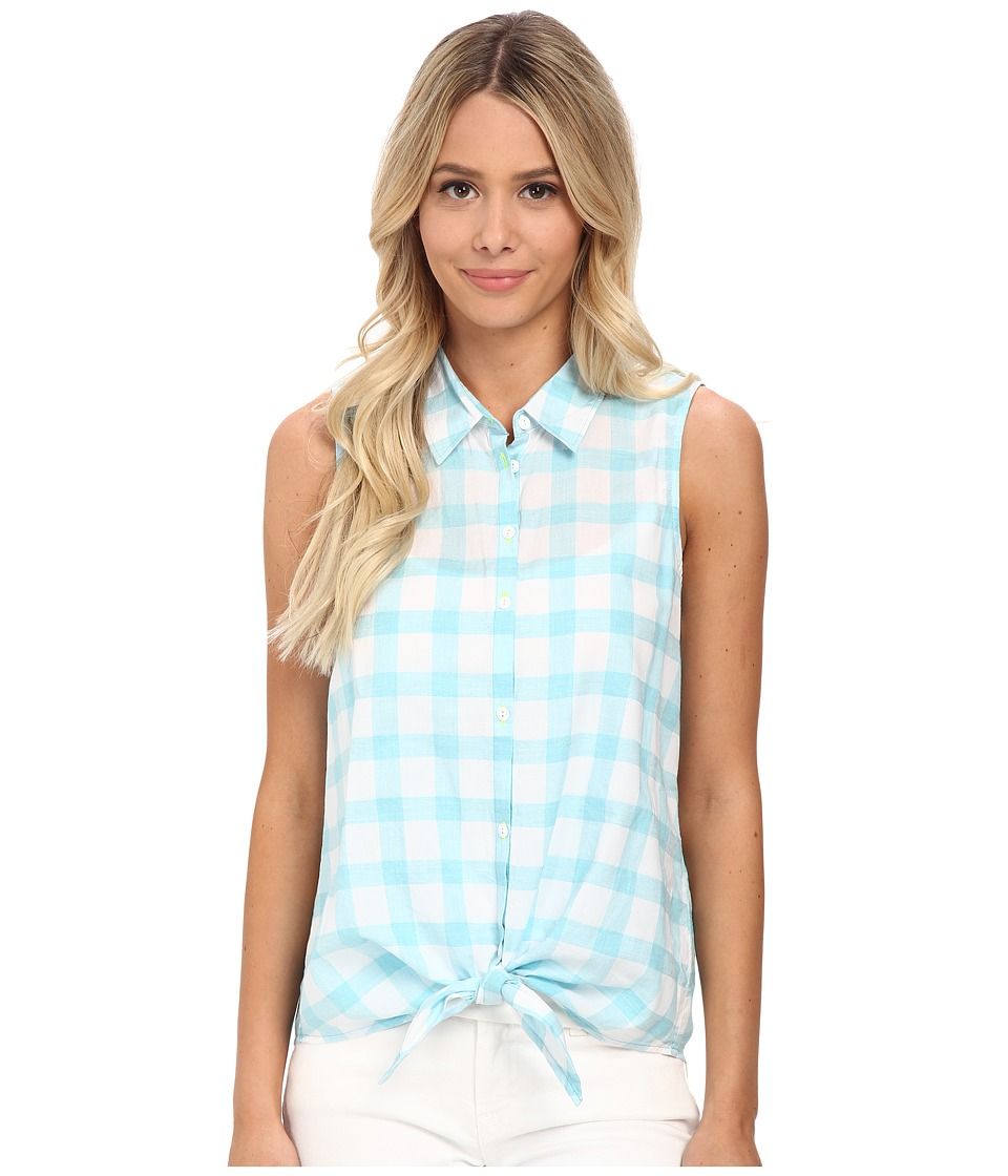 C&C California - Windowpane Tie Front Shirt (Maui Blue) Women's Clothing | 6pm