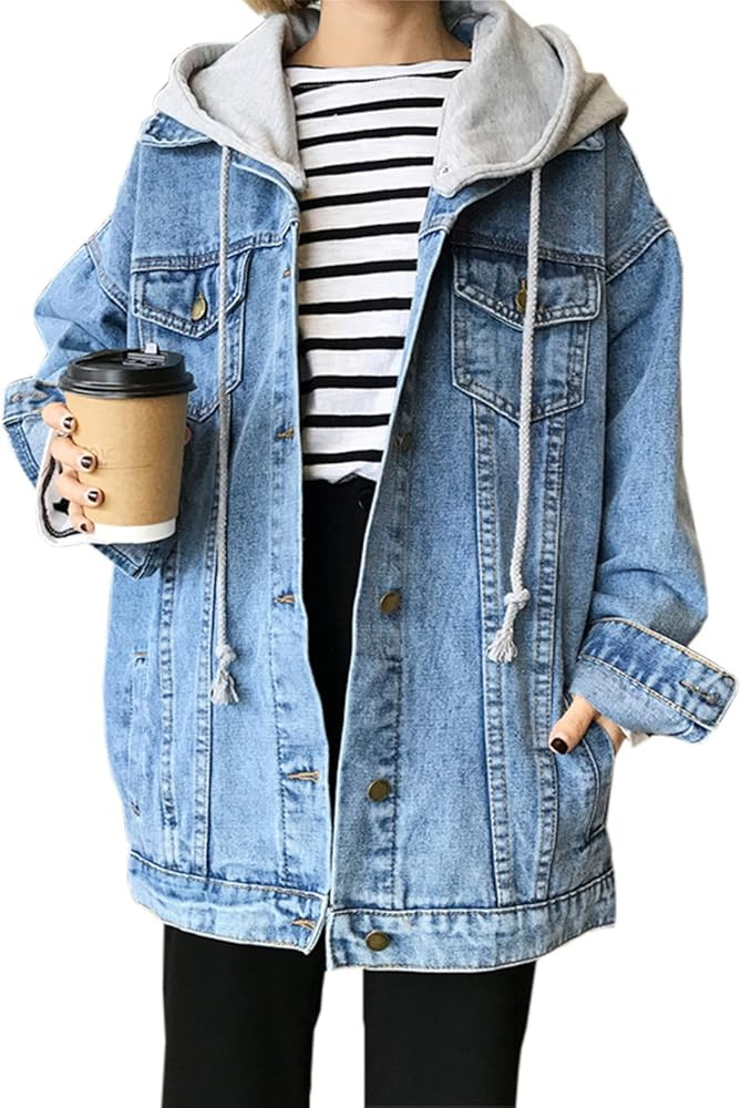 Gihuo Women's Oversized Denim Jean Jacket with Hoodie | Amazon (US)
