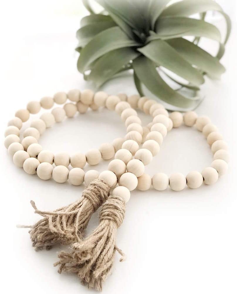 Big 58in Wood Bead Garland with Tassels Farmhouse Beads Rustic Country Decor Prayer Beads Wall Ha... | Amazon (US)