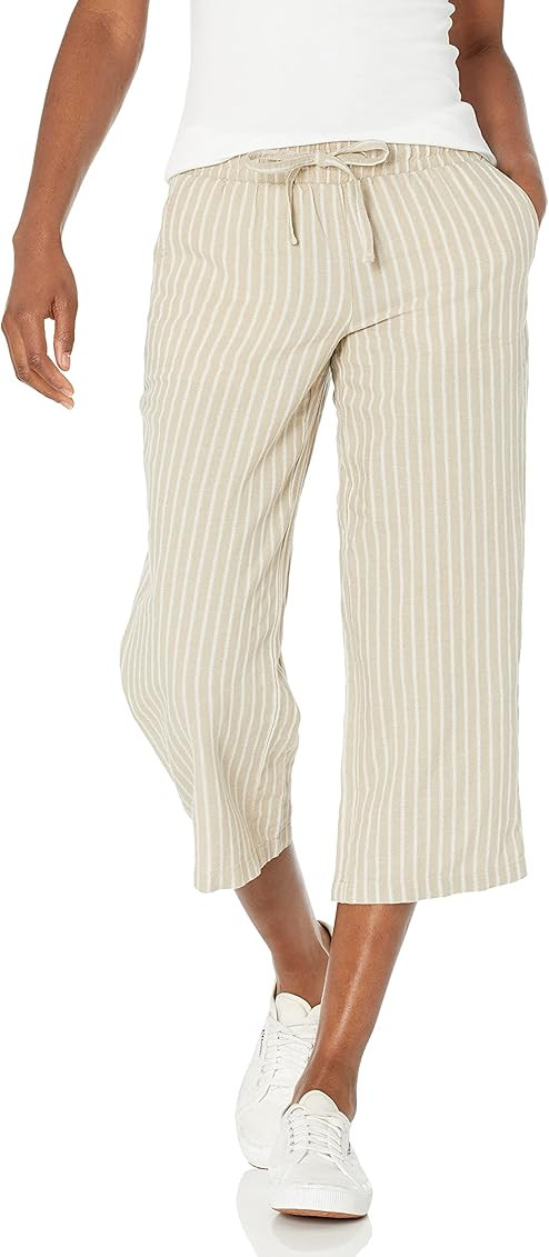 Amazon Essentials Women's Linen Blend Drawstring Wide Leg Crop Pant | Amazon (US)