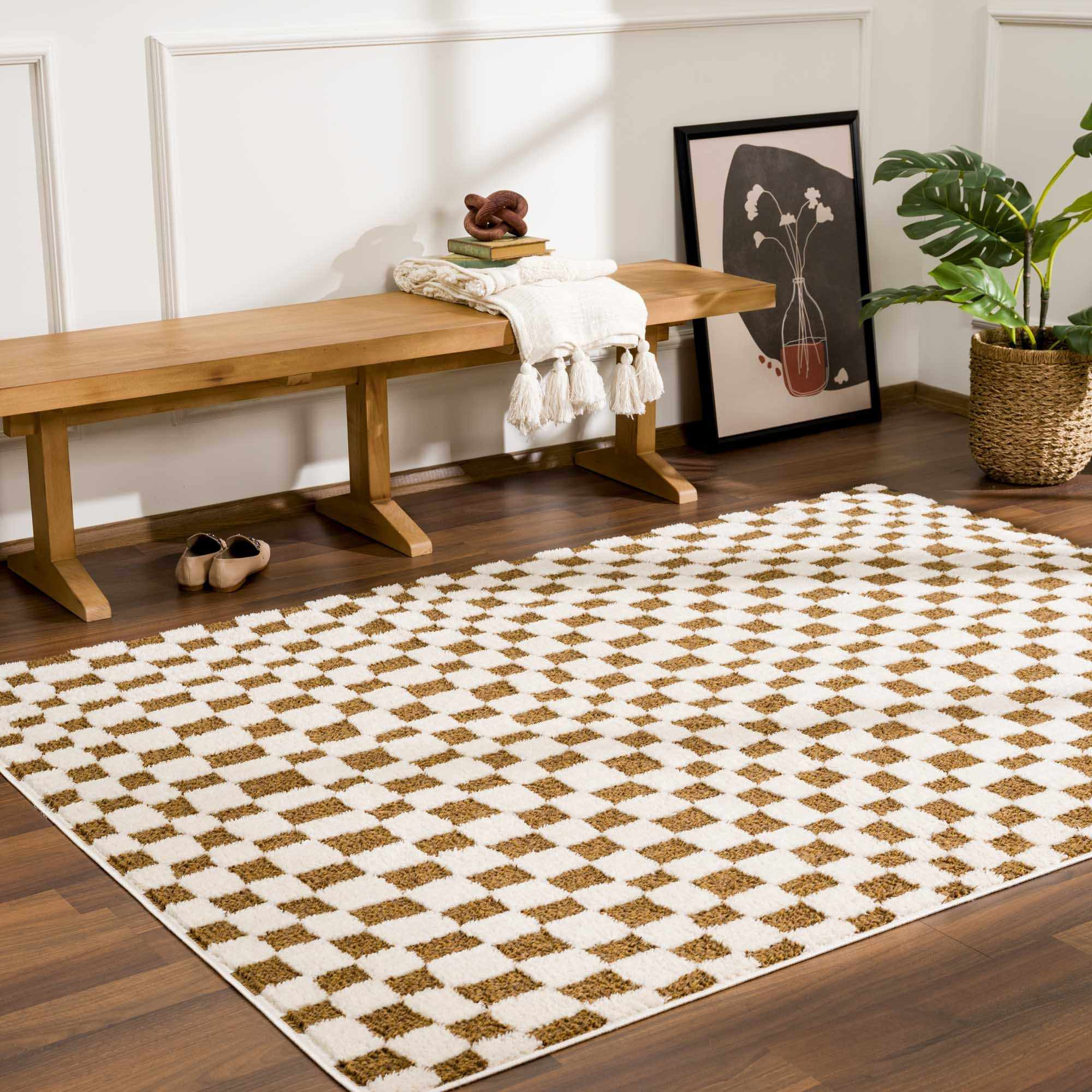 Lajos Brown Checkered Shag Rug | Brown Checkered Rug | Boutique Rugs