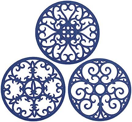 Non Slip Silicone Carved Trivet Mats Set For Dishes- Heat Resistant Coasters-Modern Kitchen Hot P... | Amazon (US)