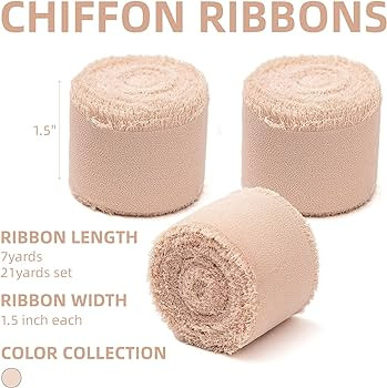 3 Rolls Light Nude Handmade Chiffon Ribbon,1.5" x 21Yd Frayed Fringe Silk Ribbons (3 Rolls *7Yd) ... | Amazon (US)