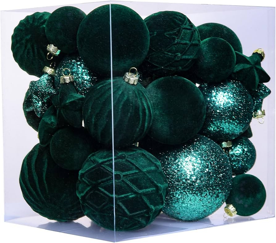 38 Pcs Dark Green Velvet Christmas Ball Ornaments Dark Green Christmas Tree Decorations with Pape... | Amazon (US)