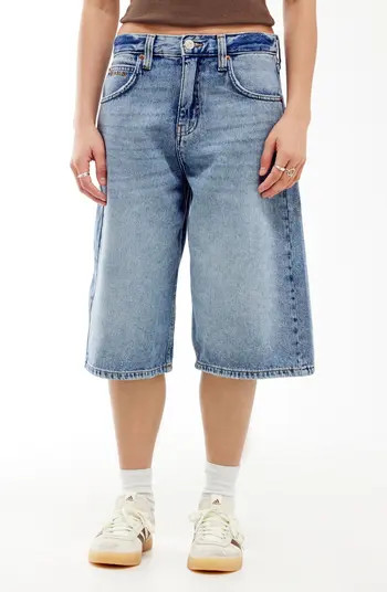 BDG Urban Outfitters Logan Wide Leg Long Denim Shorts in Dirty White at Nordstrom, Size 32 32 | Nordstrom