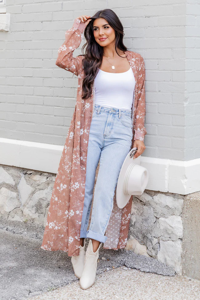Don't Forget Me Brown Floral Kimono | Pink Lily