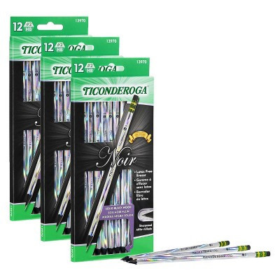 Ticonderoga® Noir Pencils, Holographic Foil on Black Wood, #2 Soft, Presharpened, 12 Per Pack, 3 Packs | Target