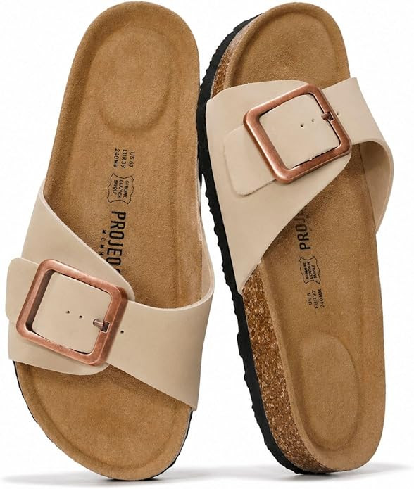Project Cloud 100% Genuine Leather Sandals Women Comfortable Womens Slides | Slides for Women Foo... | Amazon (US)