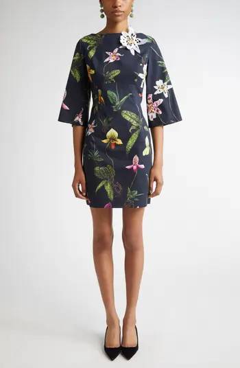 Orchid Print Stretch Poplin Minidress | Nordstrom