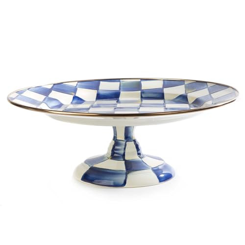 MACKENZIE-CHILDS Enamel Pedestal Platter, Round Cake Stand, Small, Blue-and-White Royal Check | Amazon (US)