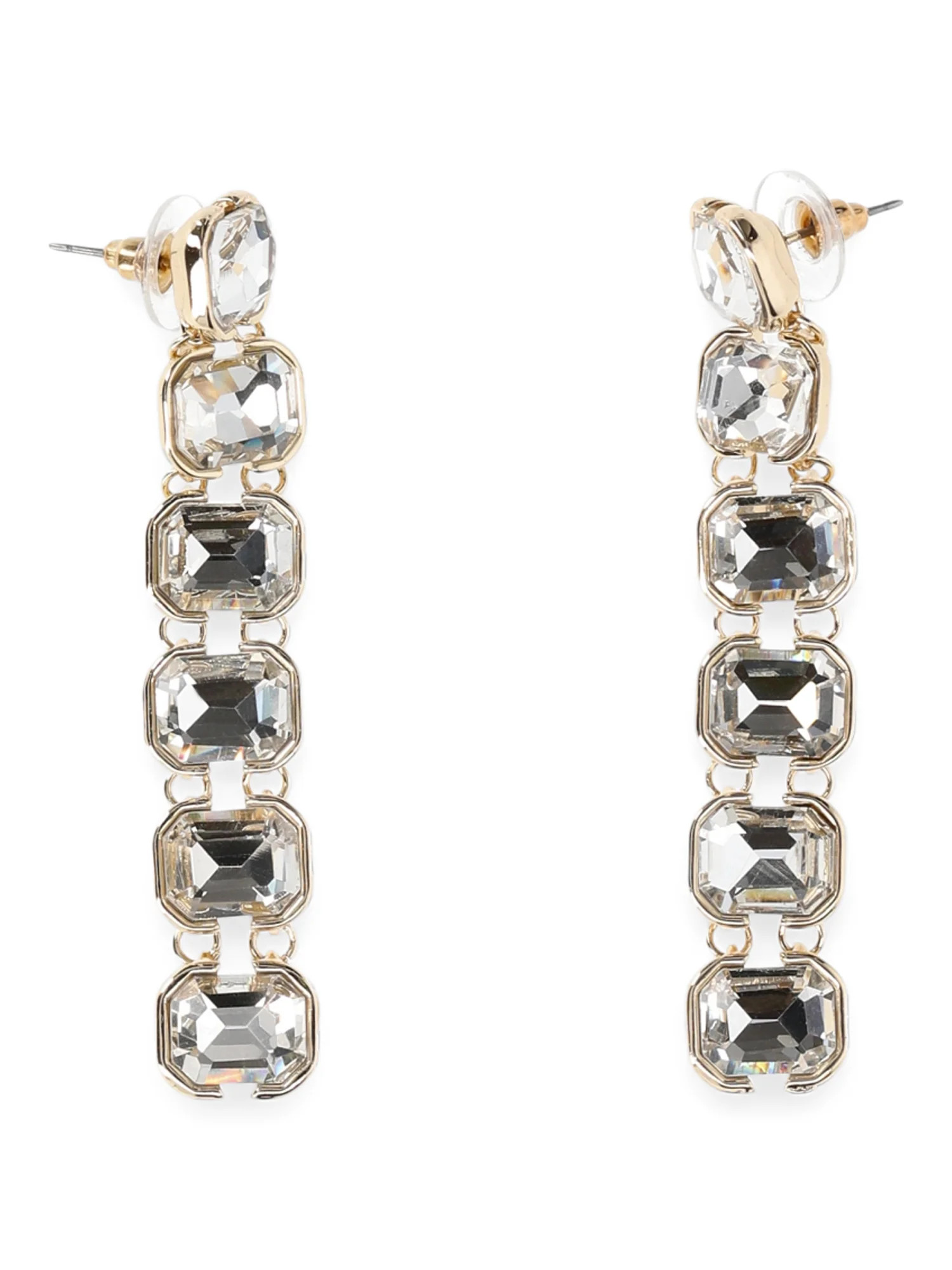 Madden NYC Women's Fashion Gold Tone Stone Gem Linear Earrings | Walmart (US)