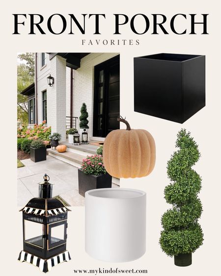 Fall front porch favorites. I love these faux  spiral boxwoods and back and white planters. 

#LTKstyletip #LTKhome #LTKSeasonal