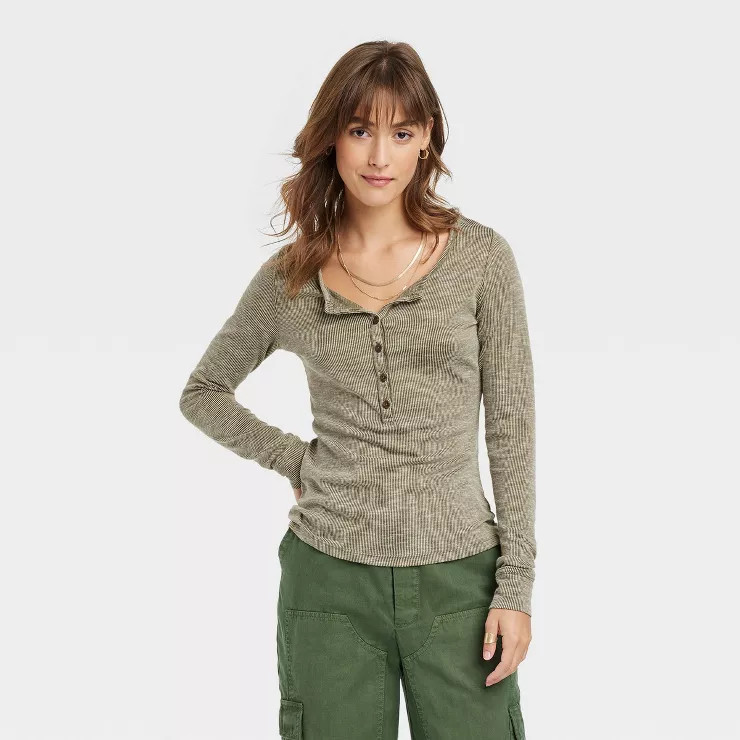 Women's Long Sleeve Henley Neck Shirt - Universal Thread™ | Target