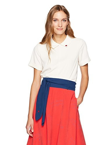 Dear Drew by Drew Barrymore Women's Madison Ave Short Sleeve Blouse, Cream, M | Amazon (US)