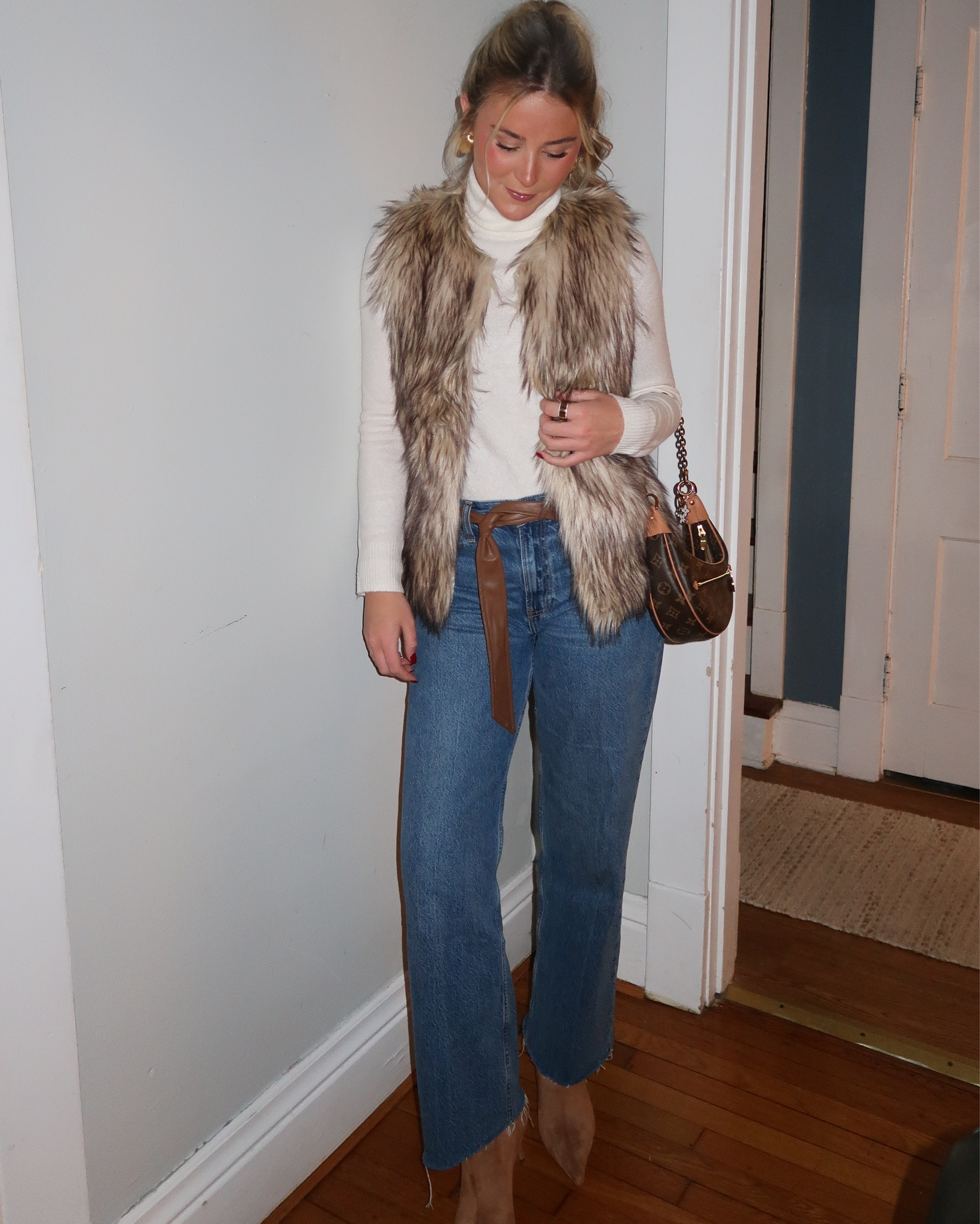Favorite outfit that ive recently worn🤎🍸 Cute outfit inspo for dinner + drinks/ a GNO !! My vest is old charlotte russe but i linked similar options. My shoes are new h&m but i couldnt find them anywhere online! My purse is the Louis Vuitton Loop bag but I linked cheaper options that I also love! And my belt is DIY from a trench coat lol!✨🤍 

#LTKFindsUnder50 #LTKStyleTip #LTKSaleAlert