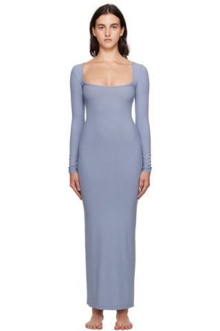 Blue Soft Lounge Long Sleeve Maxi Dress | SSENSE