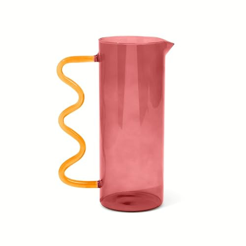 Core Kitchen Rose Pink & Honey Vibrant Squiggle 44 Ounce Durable Glass Pitcher Carafe Decanter Serveware Container, Flower Vase, Centerpiece Décor, 50196 | Amazon (US)