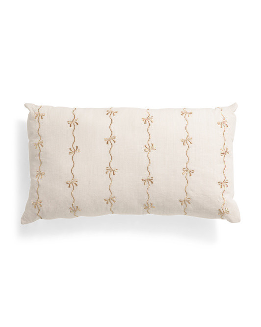 14x24 Velvet Pillow With Embroidered Bows | TJ Maxx