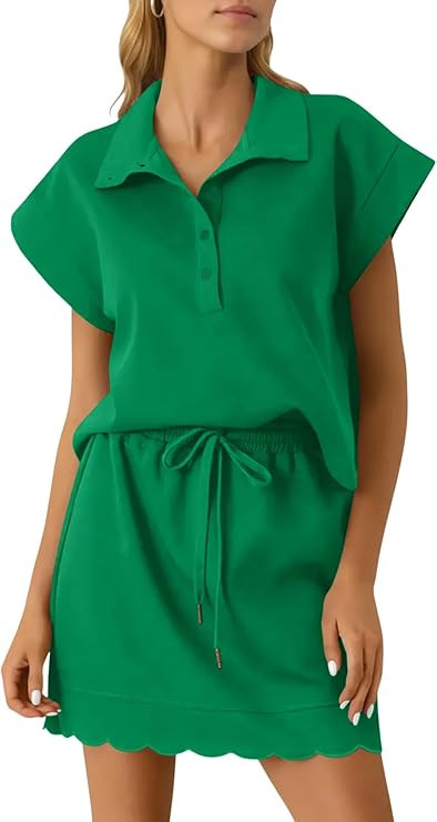 Wenrine Two Piece Skirt Sets for Women Summer Lapel Short Sleeve Top Mini Skirt Short Set Dressy ... | Amazon (US)