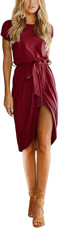 Yidarton Women's Casual Short Sleeve Slit Solid Party Summer Long Maxi Dress | Amazon (US)